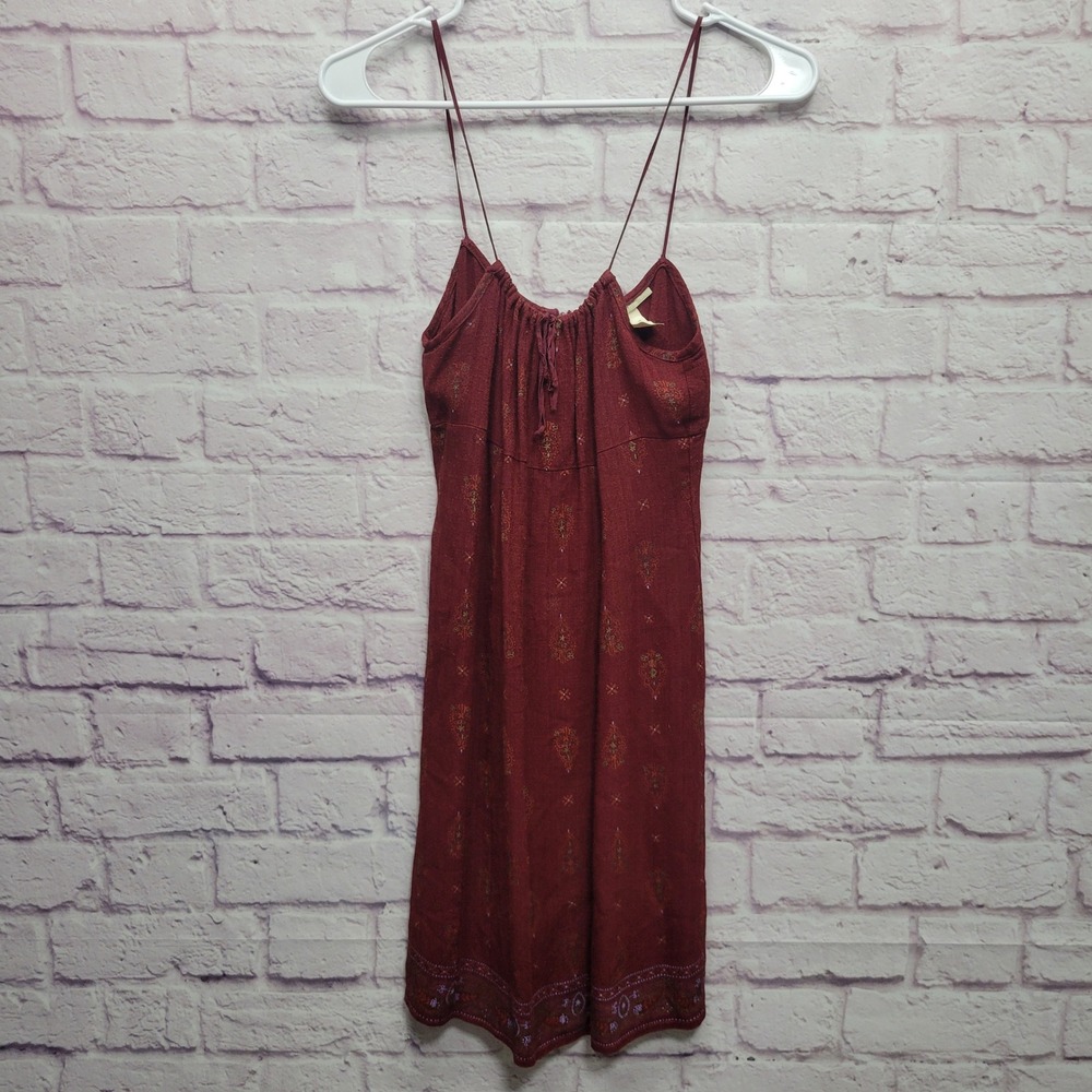 Vintage Free People Spaghetti Strap Dress Size XS Maroon Floral Acetate Cocktail